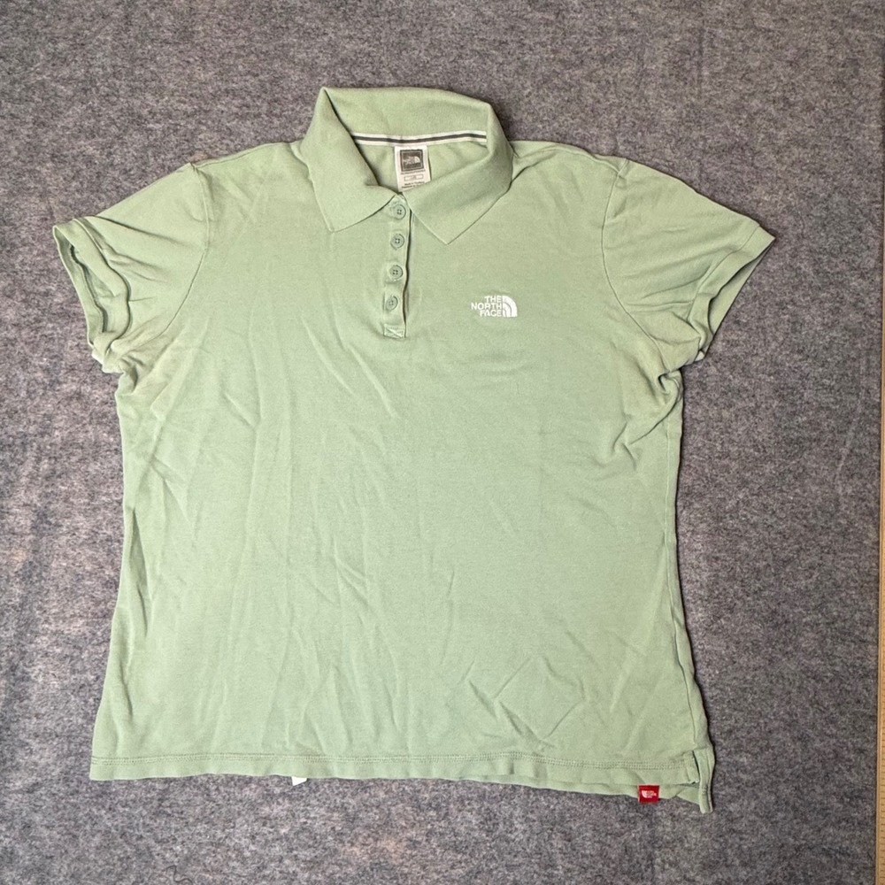 The North Face Womens Polo Shirt L Sage Green Short Sleeve Pique Cotton Stretch